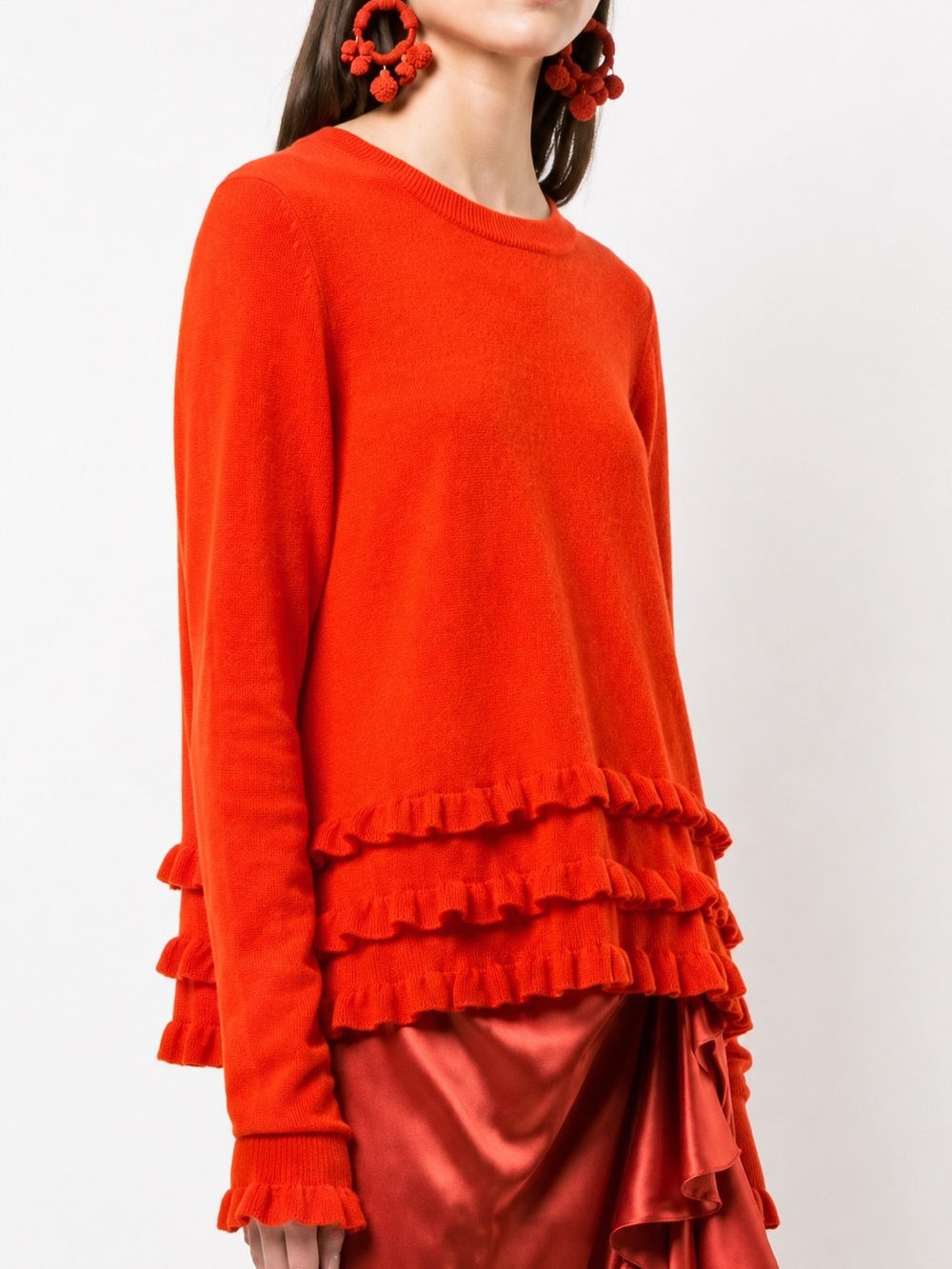 Bail Paris 100% Cashmere Ruffle Hem Sweater Women’s Size Small Orange Red Knit